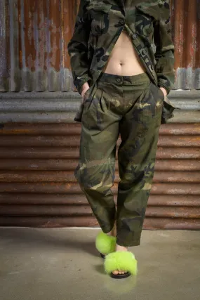 Cotton Camouflage Trousers with Pleats