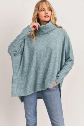 Cowl Neck Side Slits Thermal Knit Boxy Swtr