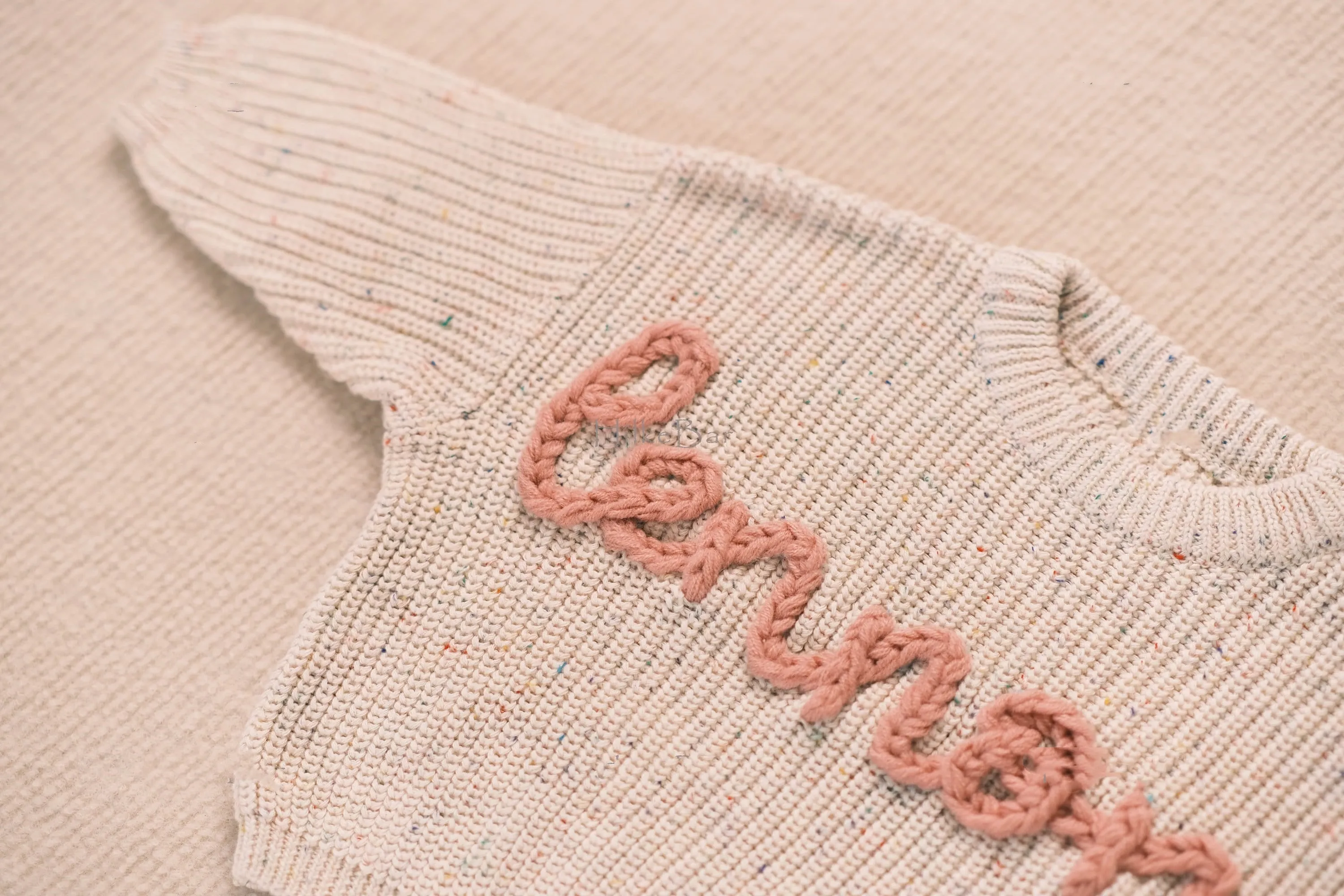Custom Baby Girl's Sweater Featuring Hand-Embroidered Name and Monogram - A Heartfelt Gift from Aunt
