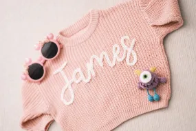 Custom Baby Girl's Sweater Featuring Hand-Embroidered Name and Monogram - A Heartfelt Gift from Aunt