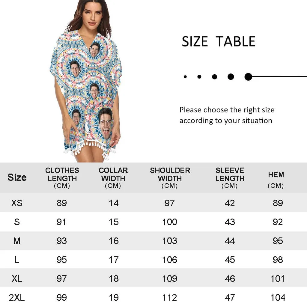 Custom Face Multicolor Women's Tassel Bikini Cover Up Swimsuits Beach Bathing Suit