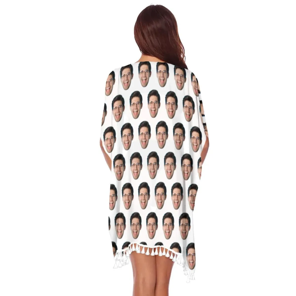 Custom Face Multicolor Women's Tassel Bikini Cover Up Swimsuits Beach Bathing Suit