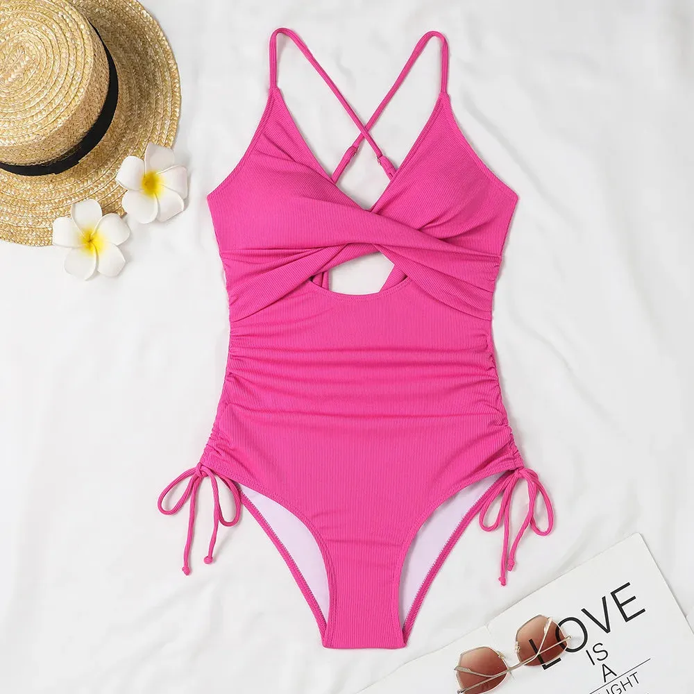 Cut Out Halter One Piece Swimsuit