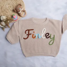 Cute Customized Baby Name Sweaters, Personalized  Hand-Embroidered Baby Name Sweaters,Baby Girl Boy Name Sweater,Gift For Baby Girl Boy
