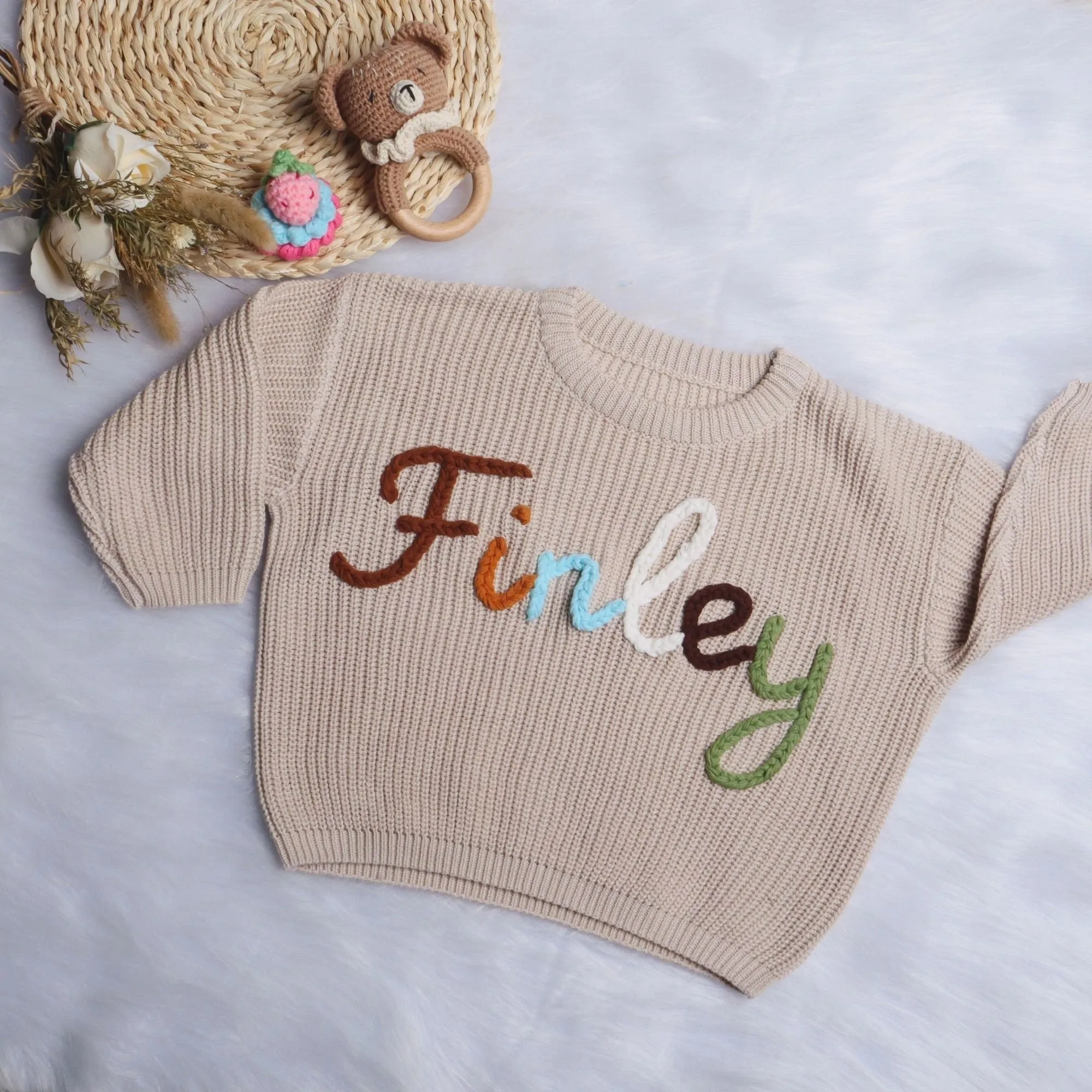 Cute Customized Baby Name Sweaters, Personalized  Hand-Embroidered Baby Name Sweaters,Baby Girl Boy Name Sweater,Gift For Baby Girl Boy