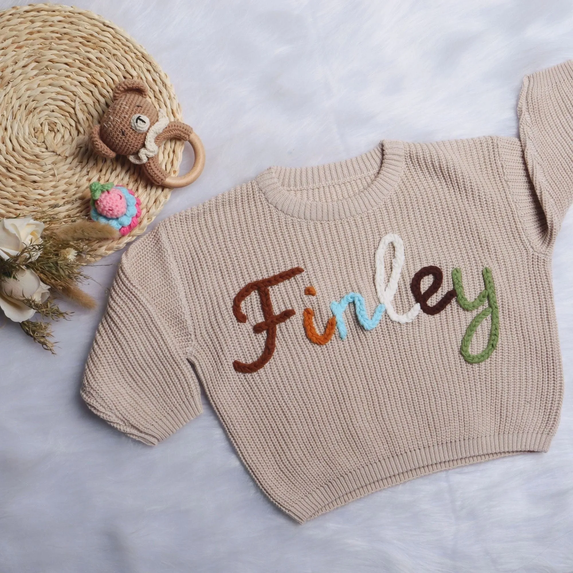 Cute Customized Baby Name Sweaters, Personalized  Hand-Embroidered Baby Name Sweaters,Baby Girl Boy Name Sweater,Gift For Baby Girl Boy