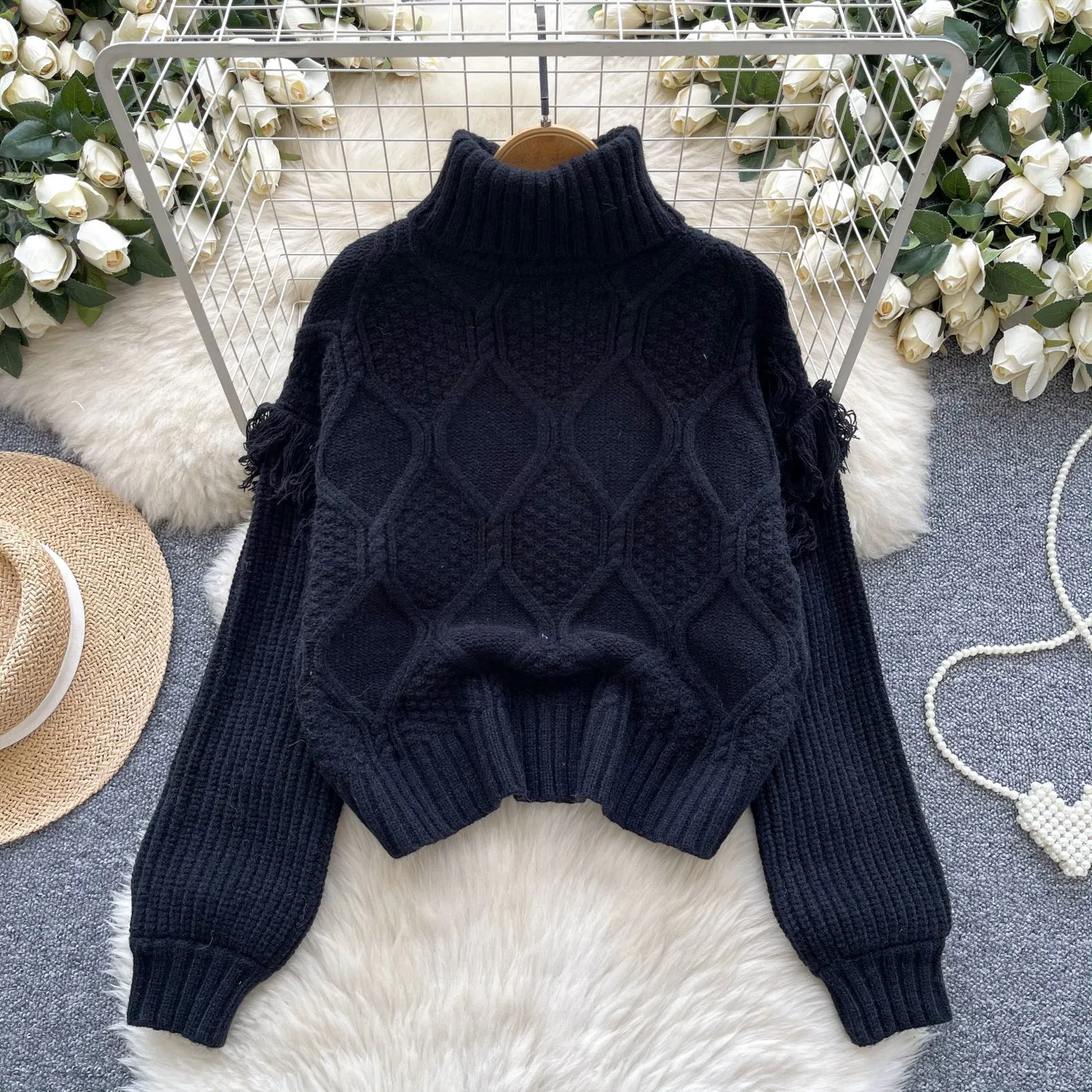 Delicate Thermal Lozenge Knitted Sweater