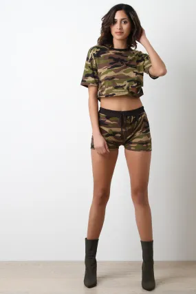 Distress Camouflage Jersey Knit Shorts