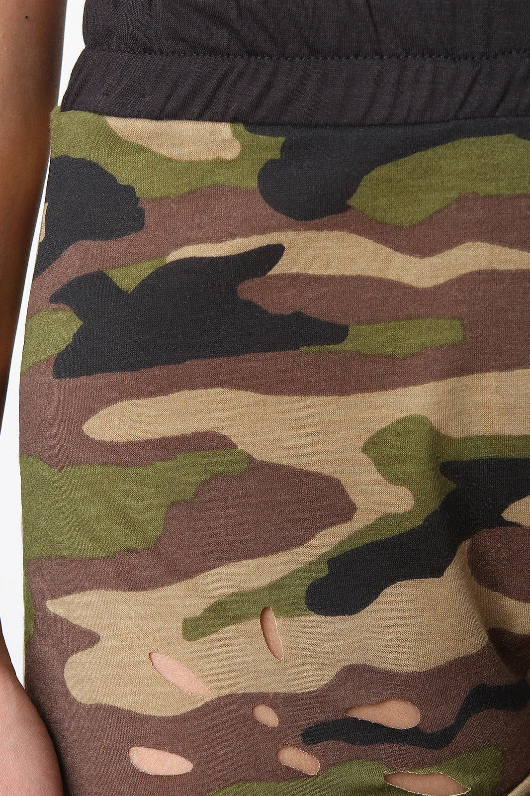 Distress Camouflage Jersey Knit Shorts