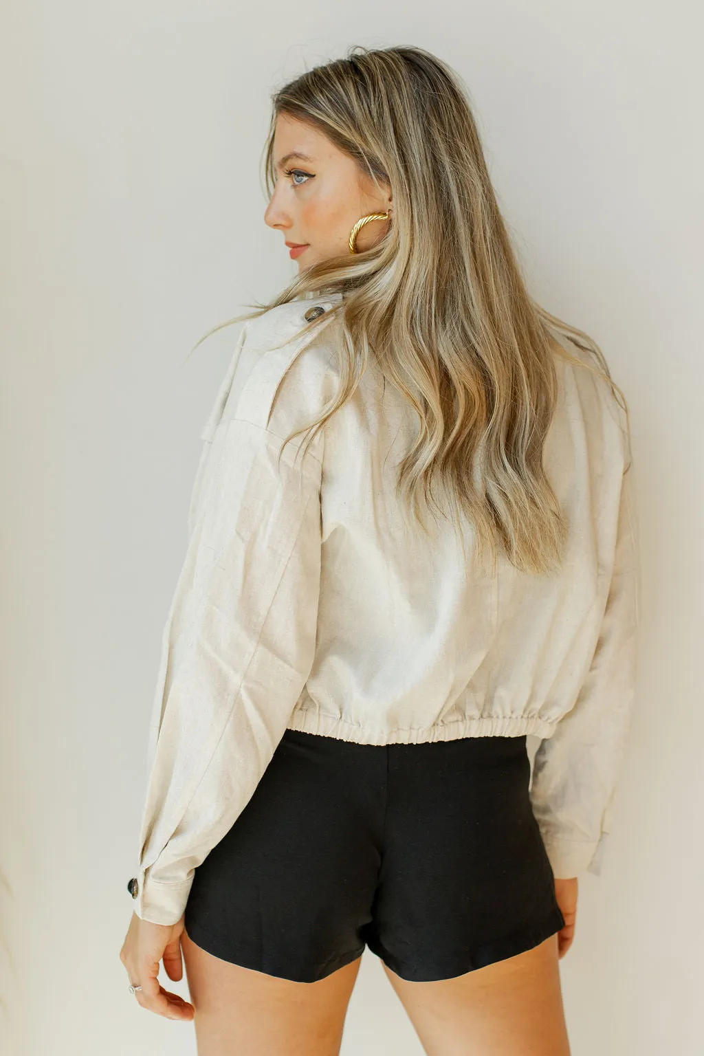 drop shoulder big pocket linen jacket