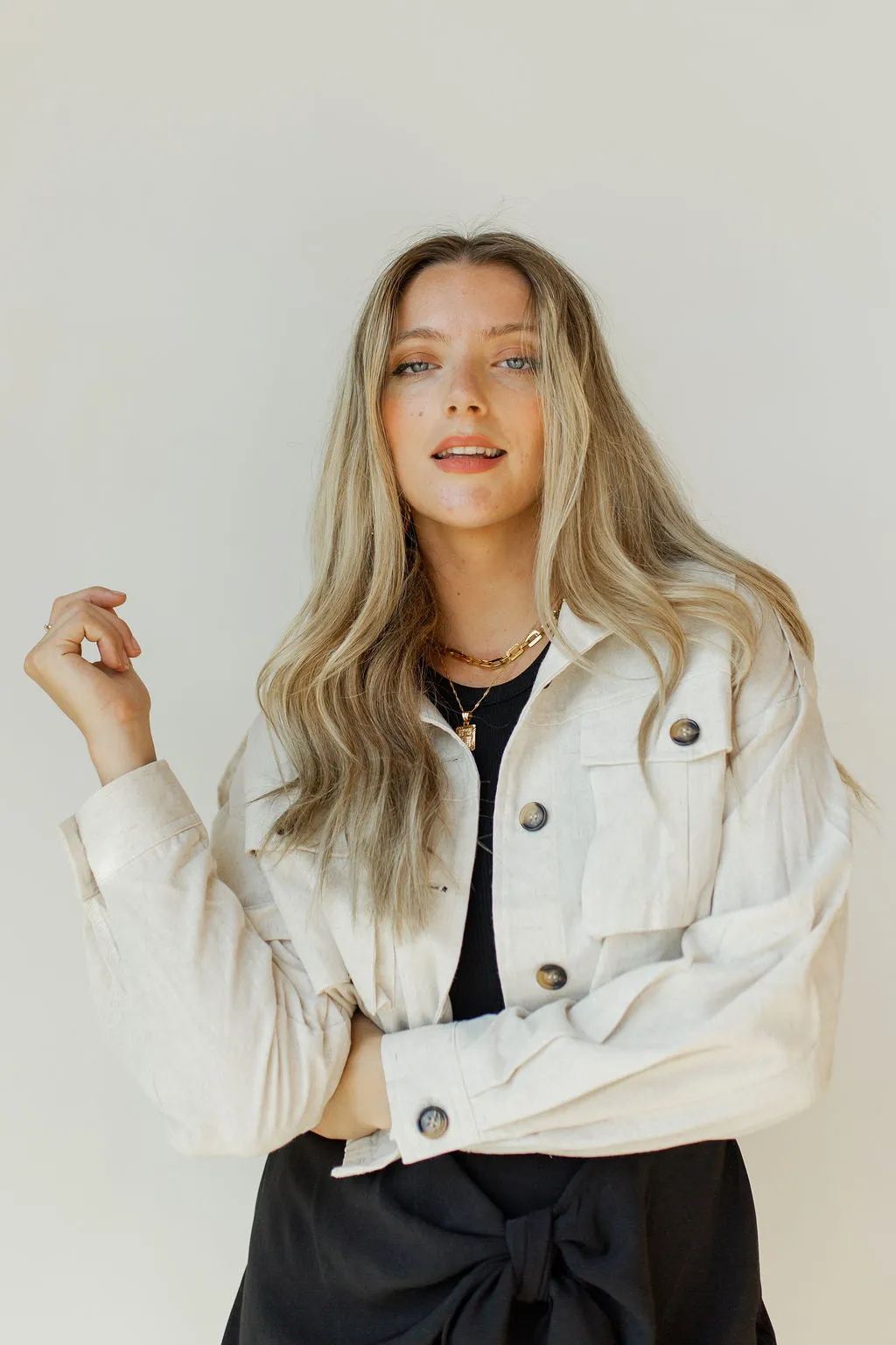 drop shoulder big pocket linen jacket