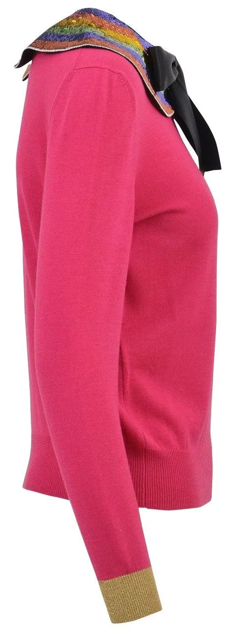 Embellished-Collar Knit Sweater