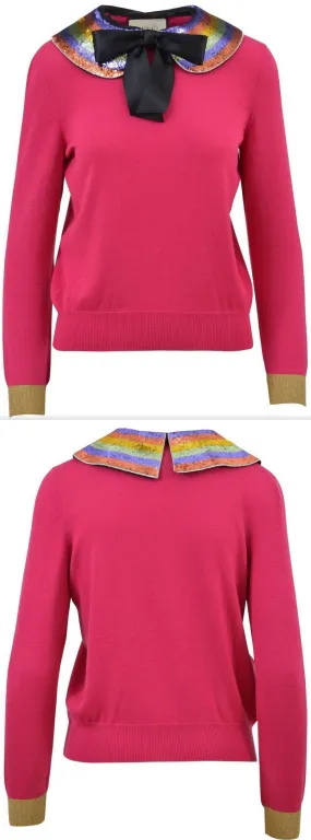 Embellished-Collar Knit Sweater