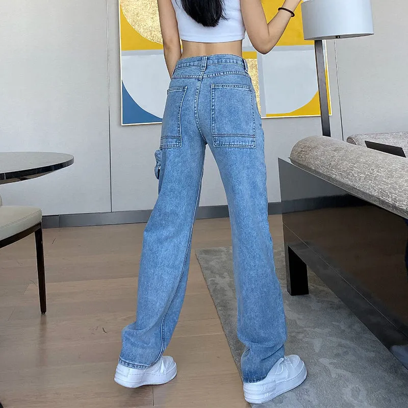 Fashion Loose Washed Straight High Waist Pants