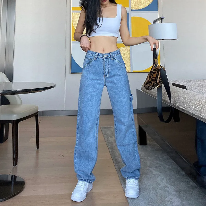Fashion Loose Washed Straight High Waist Pants