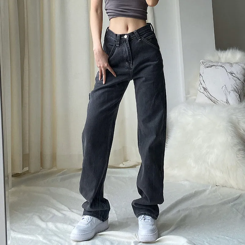 Fashion Loose Washed Straight High Waist Pants