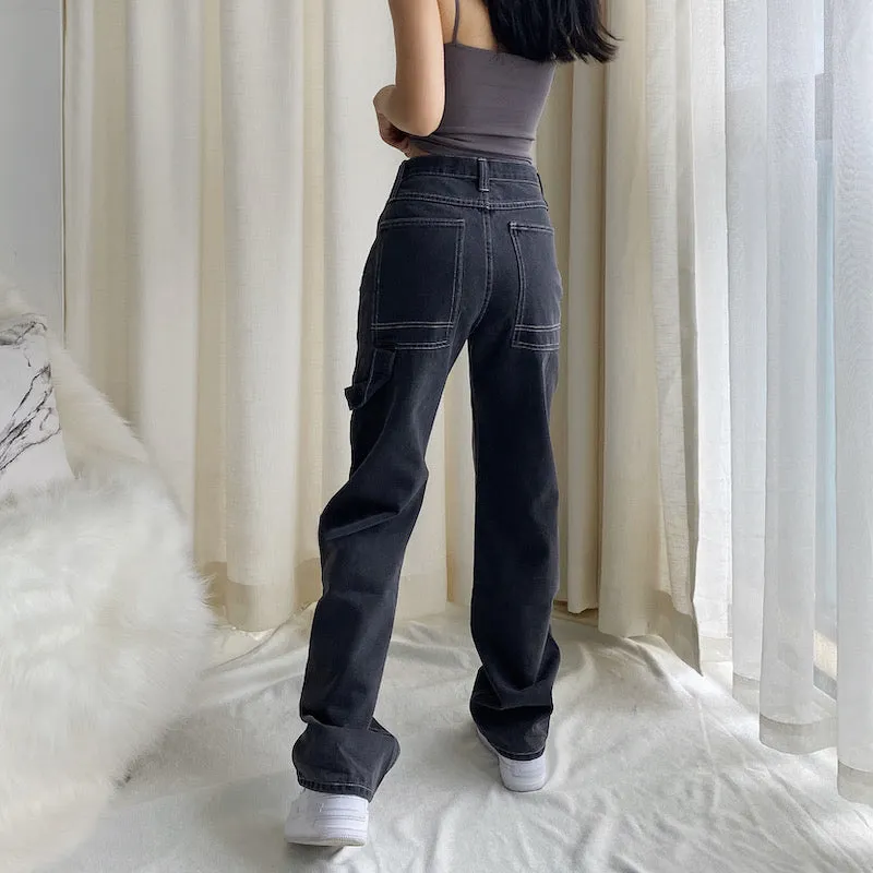 Fashion Loose Washed Straight High Waist Pants