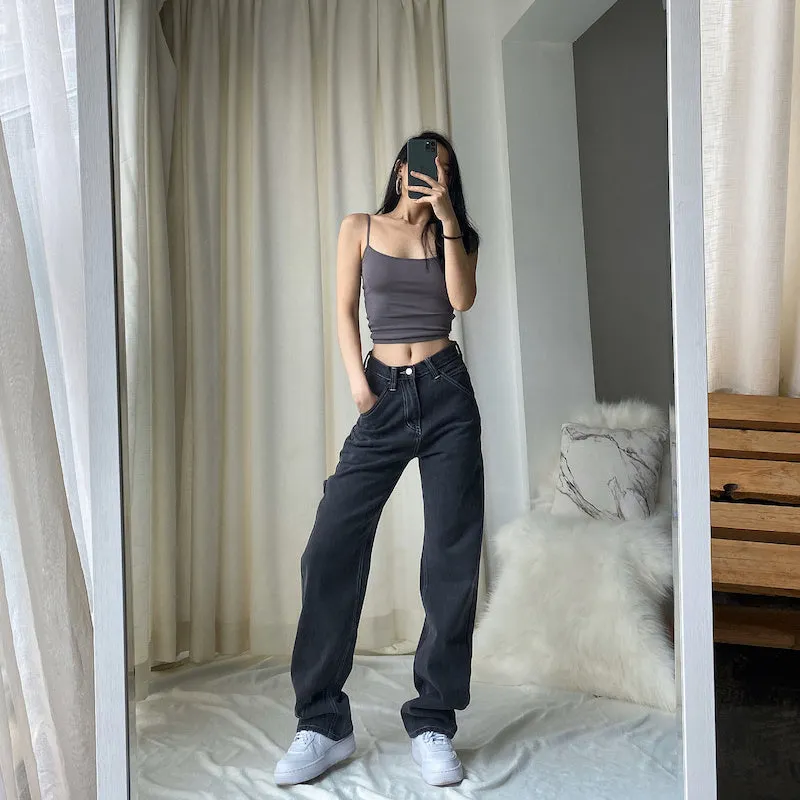 Fashion Loose Washed Straight High Waist Pants