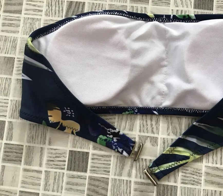 Female Print Split Bikini Swimwear Strap Set