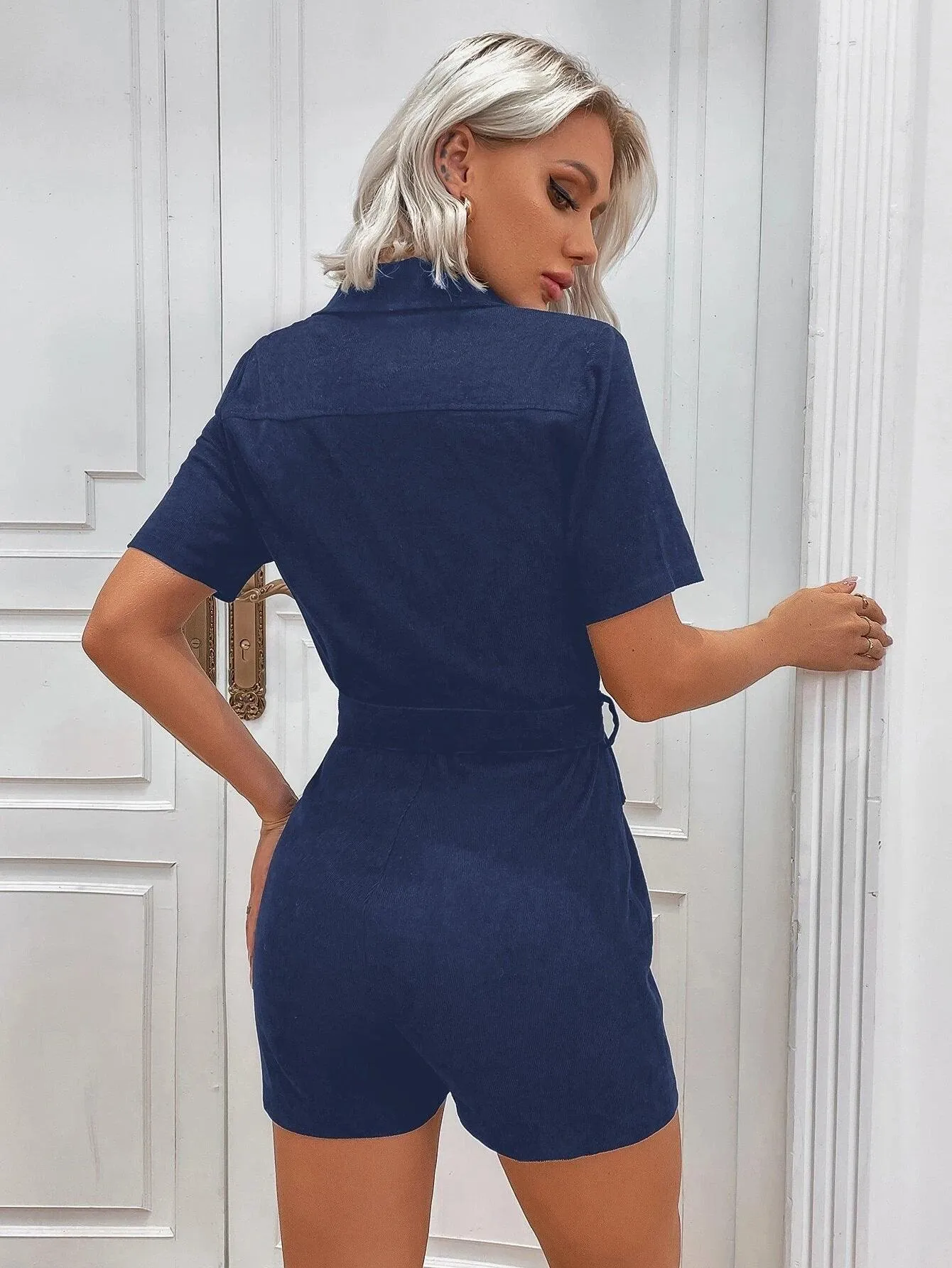 Flap Pocket Corduroy Romper