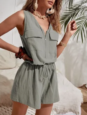 Flap Pocket Front Zip Romper