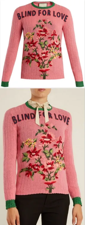 Floral-Embroidered Ribbed-Knit 'Blind for Love' Sweater