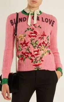 Floral-Embroidered Ribbed-Knit 'Blind for Love' Sweater
