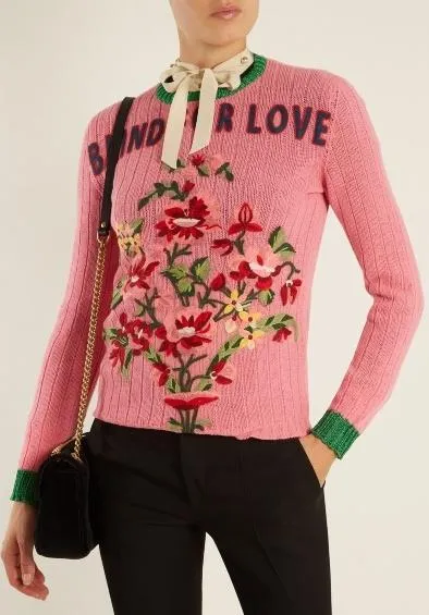 Floral-Embroidered Ribbed-Knit 'Blind for Love' Sweater
