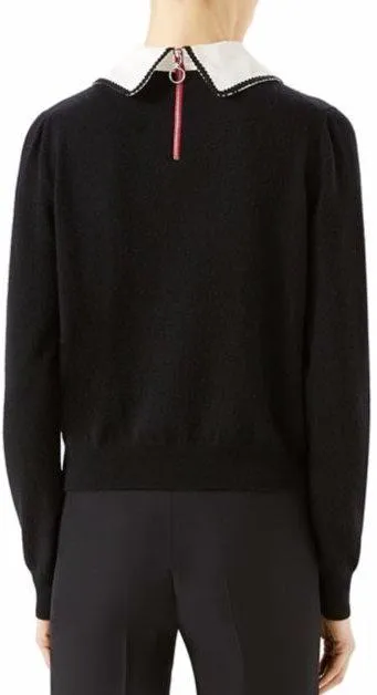 Floral Embroidered Sweater with Bow-Tie