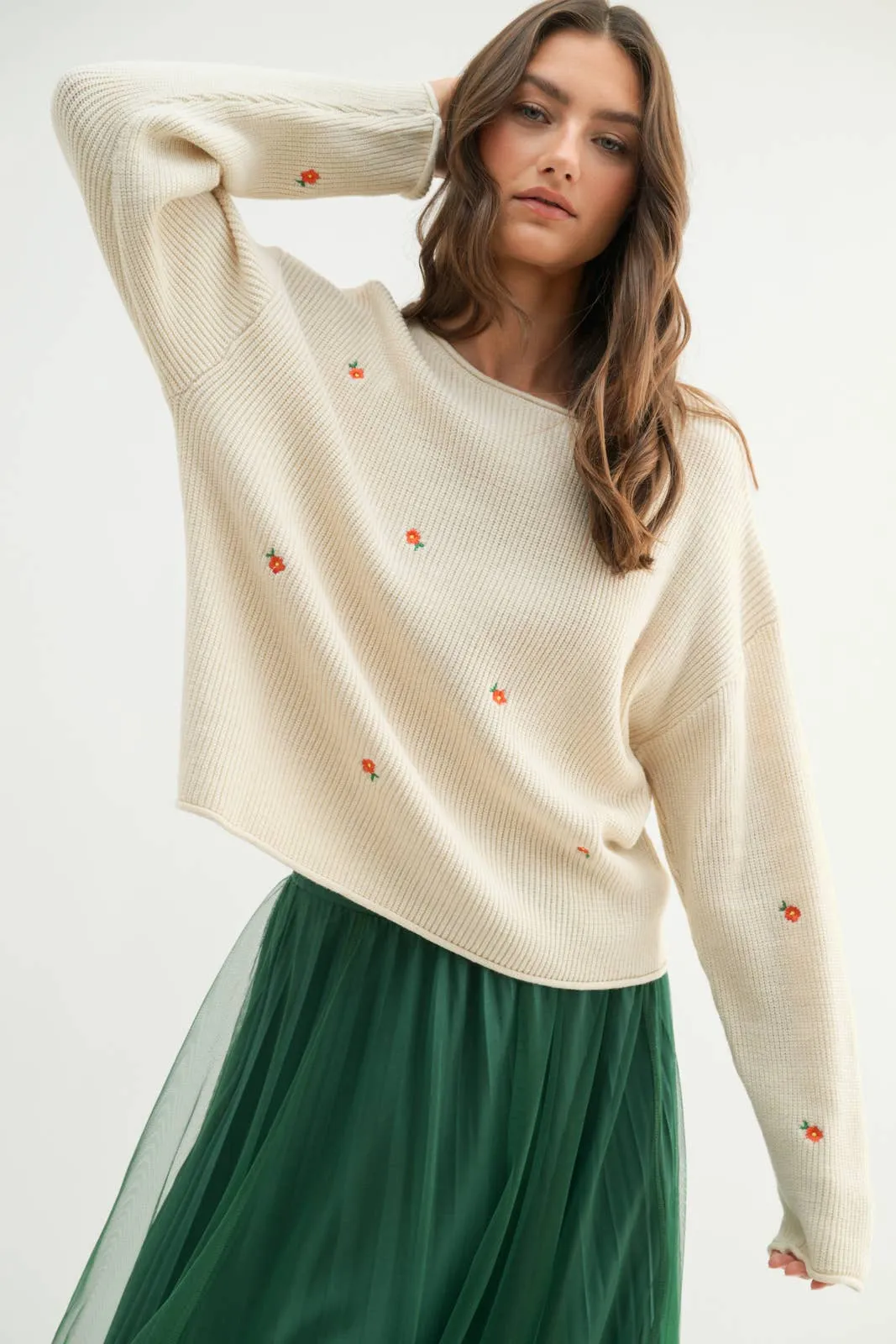 FLORAL EMBROIDERED SWEATER