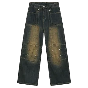 'Foundry' Patch-Panel Faded Denim Jeans