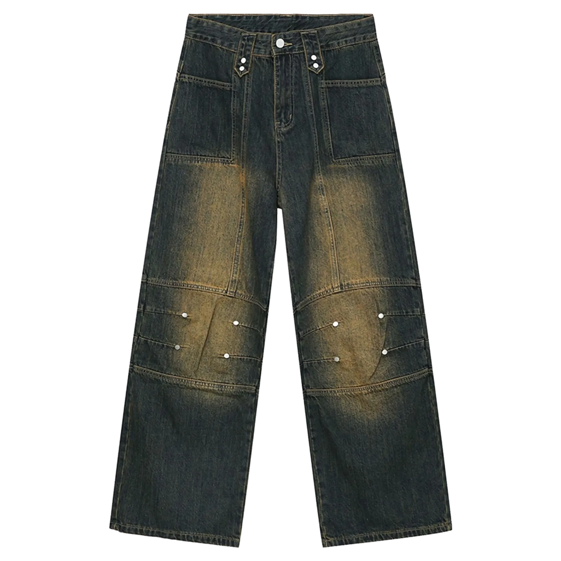 'Foundry' Patch-Panel Faded Denim Jeans