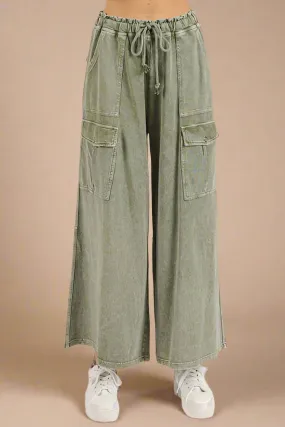 French Terry Wide Leg Pants in Sage