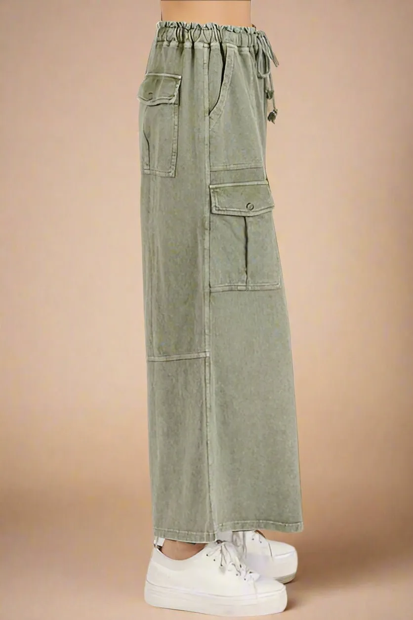 French Terry Wide Leg Pants in Sage