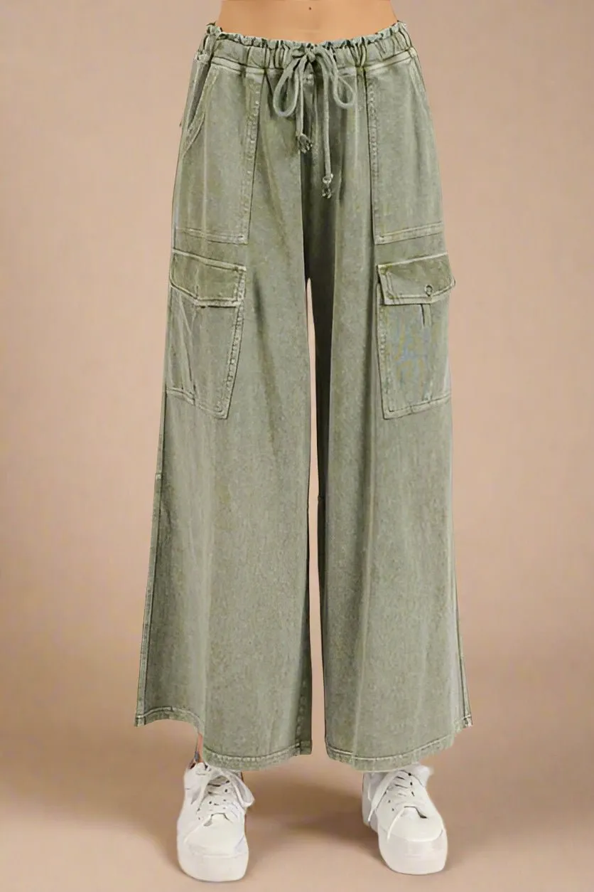 French Terry Wide Leg Pants in Sage