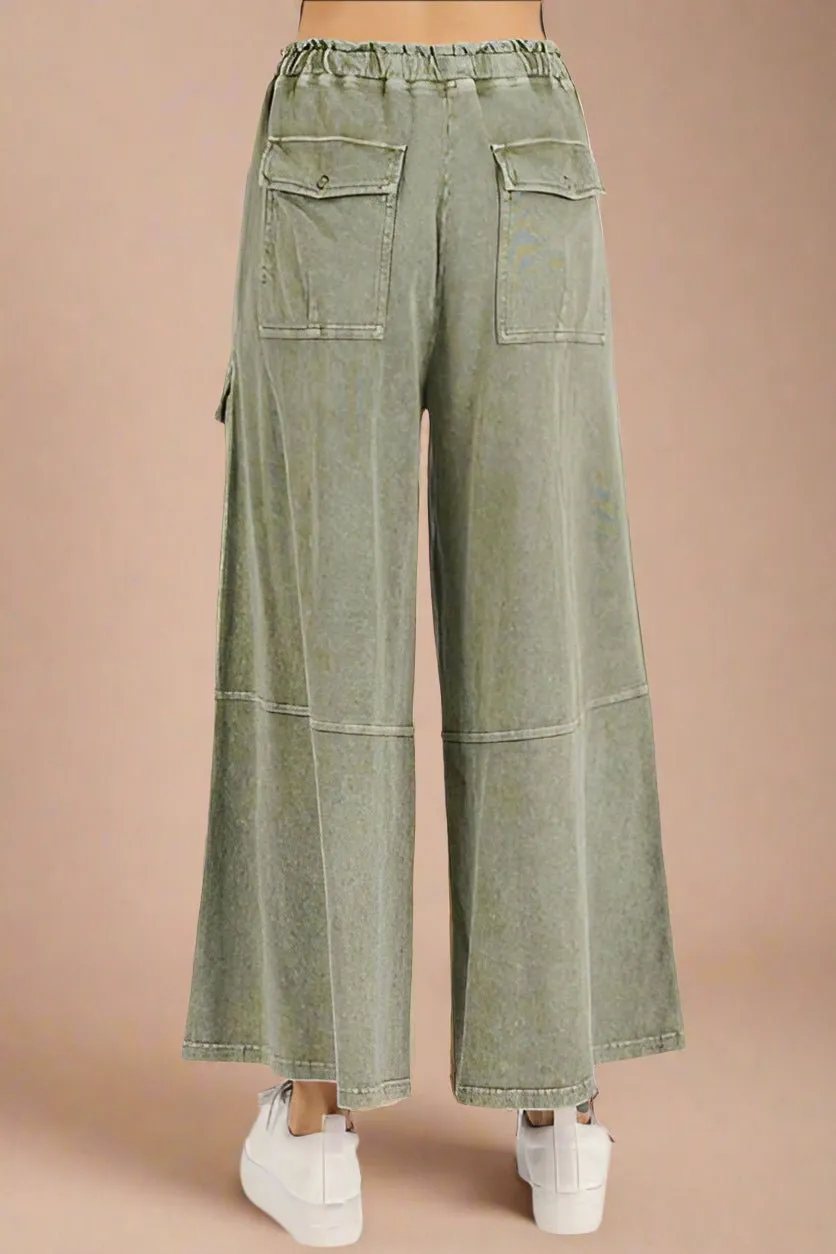 French Terry Wide Leg Pants in Sage