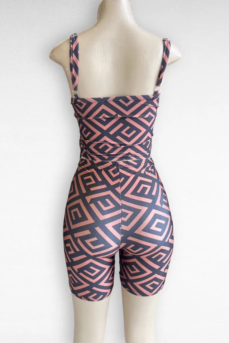 Greek Printed Bustier Top and Shorts Set