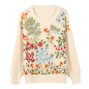 Gridding Flower Embroidered Sweaters
