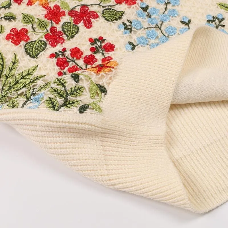 Gridding Flower Embroidered Sweaters