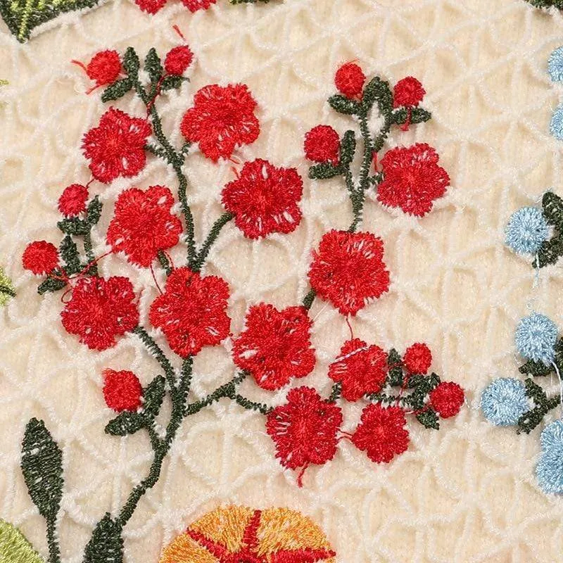Gridding Flower Embroidered Sweaters