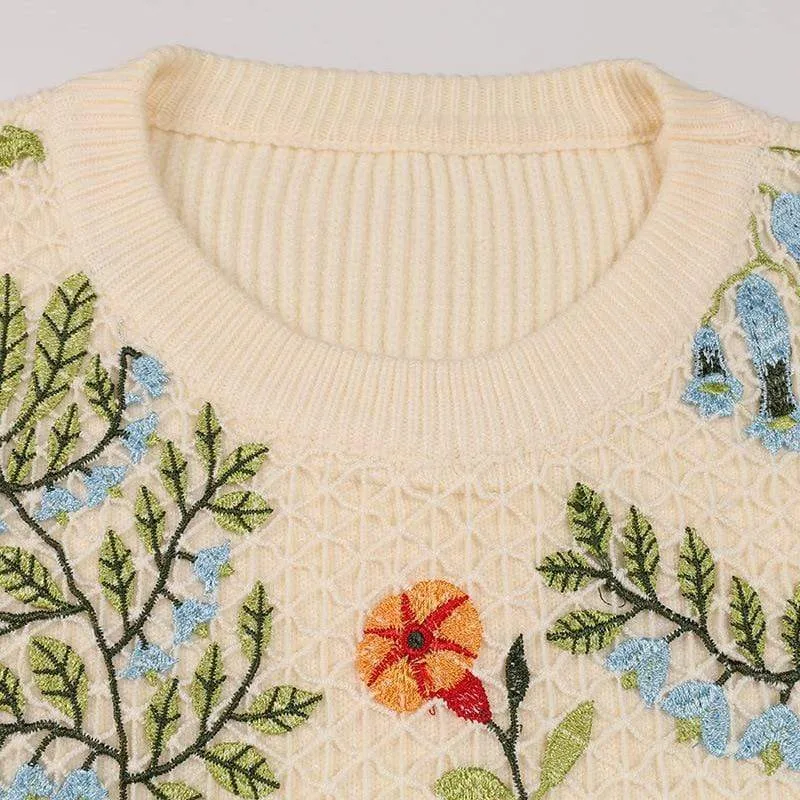 Gridding Flower Embroidered Sweaters