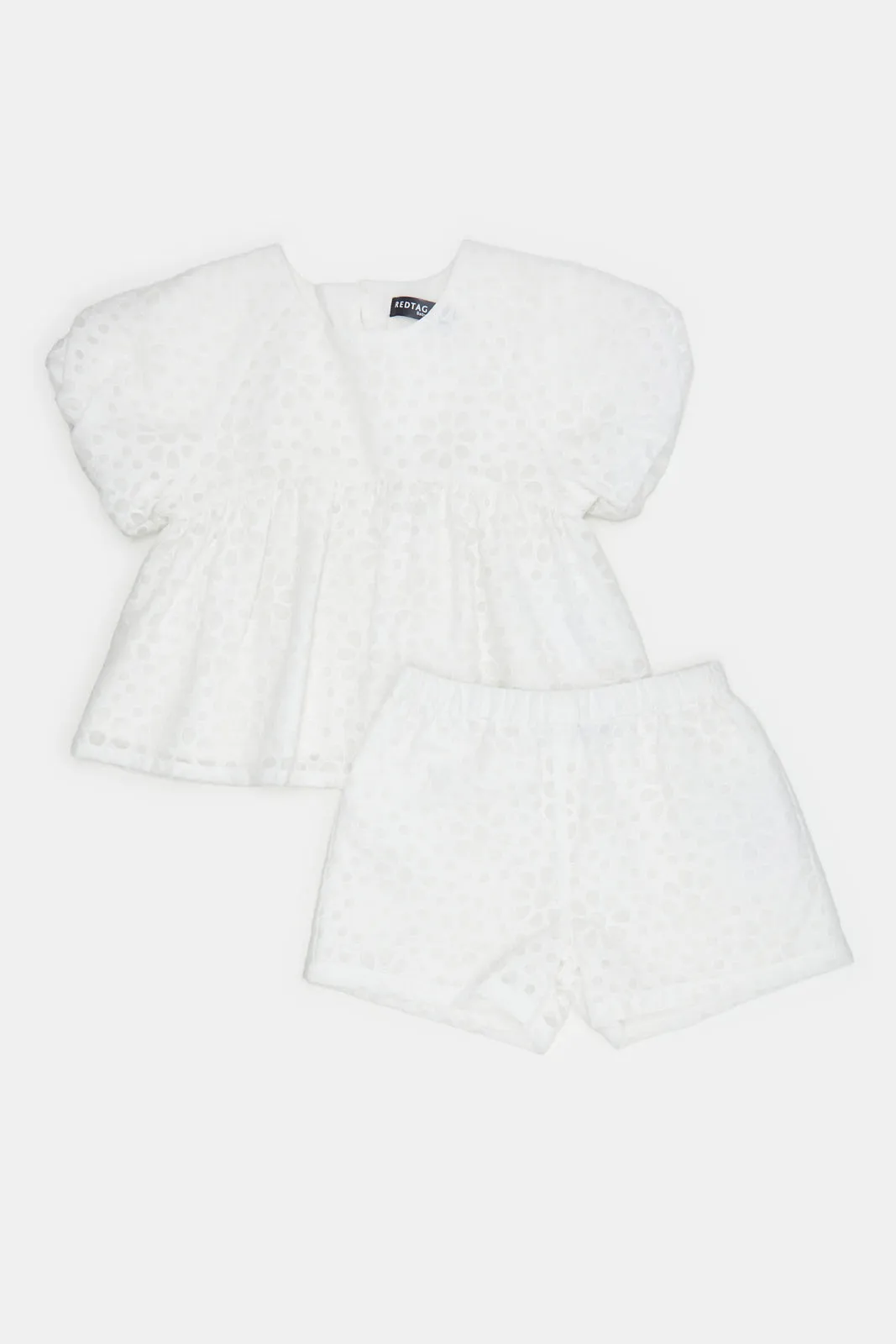 Infant Girls White Floral Burnout Fabric Set (2 Piece)