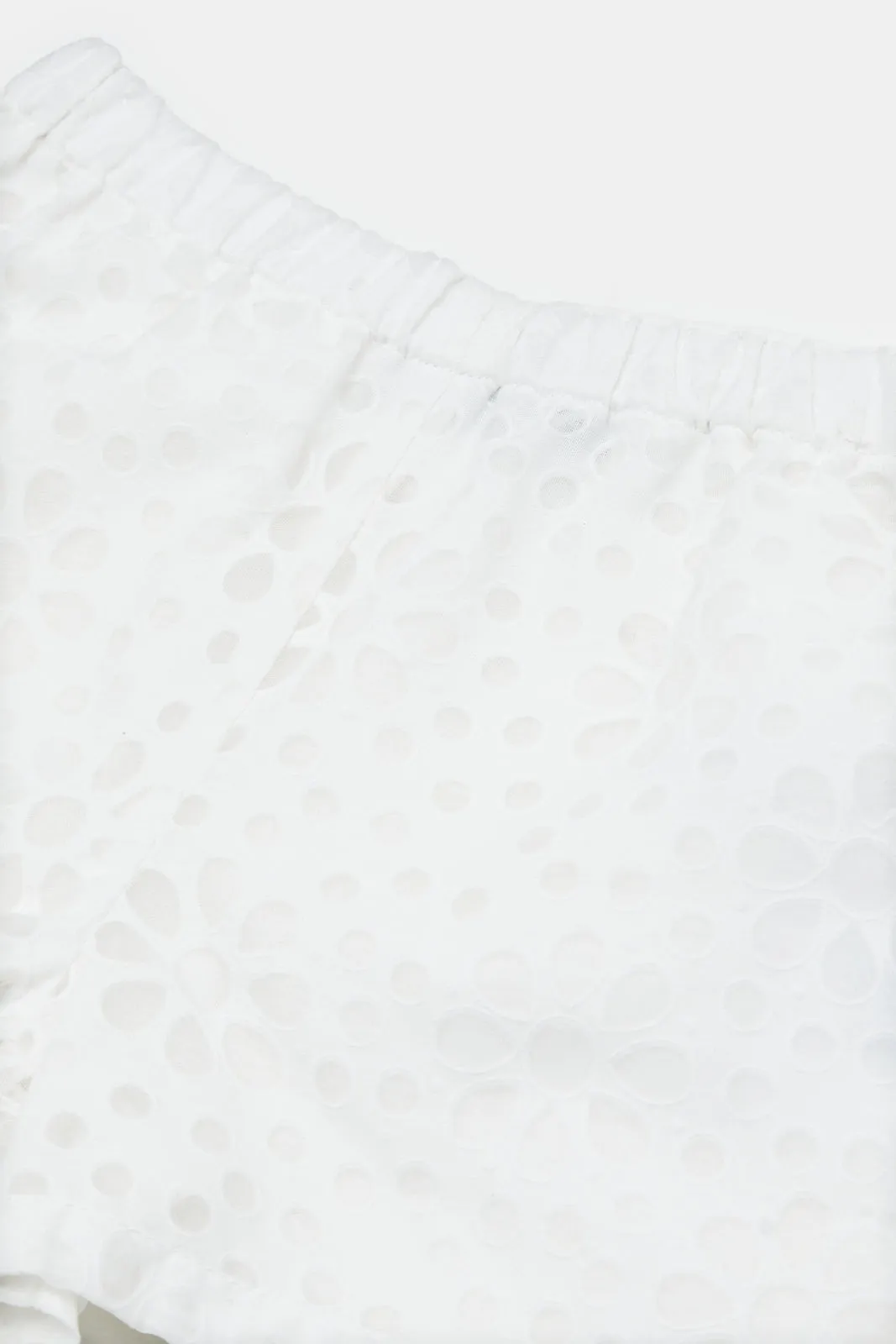 Infant Girls White Floral Burnout Fabric Set (2 Piece)