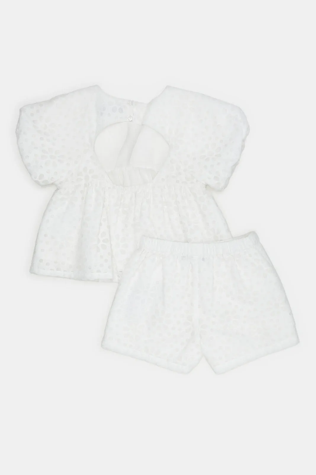 Infant Girls White Floral Burnout Fabric Set (2 Piece)