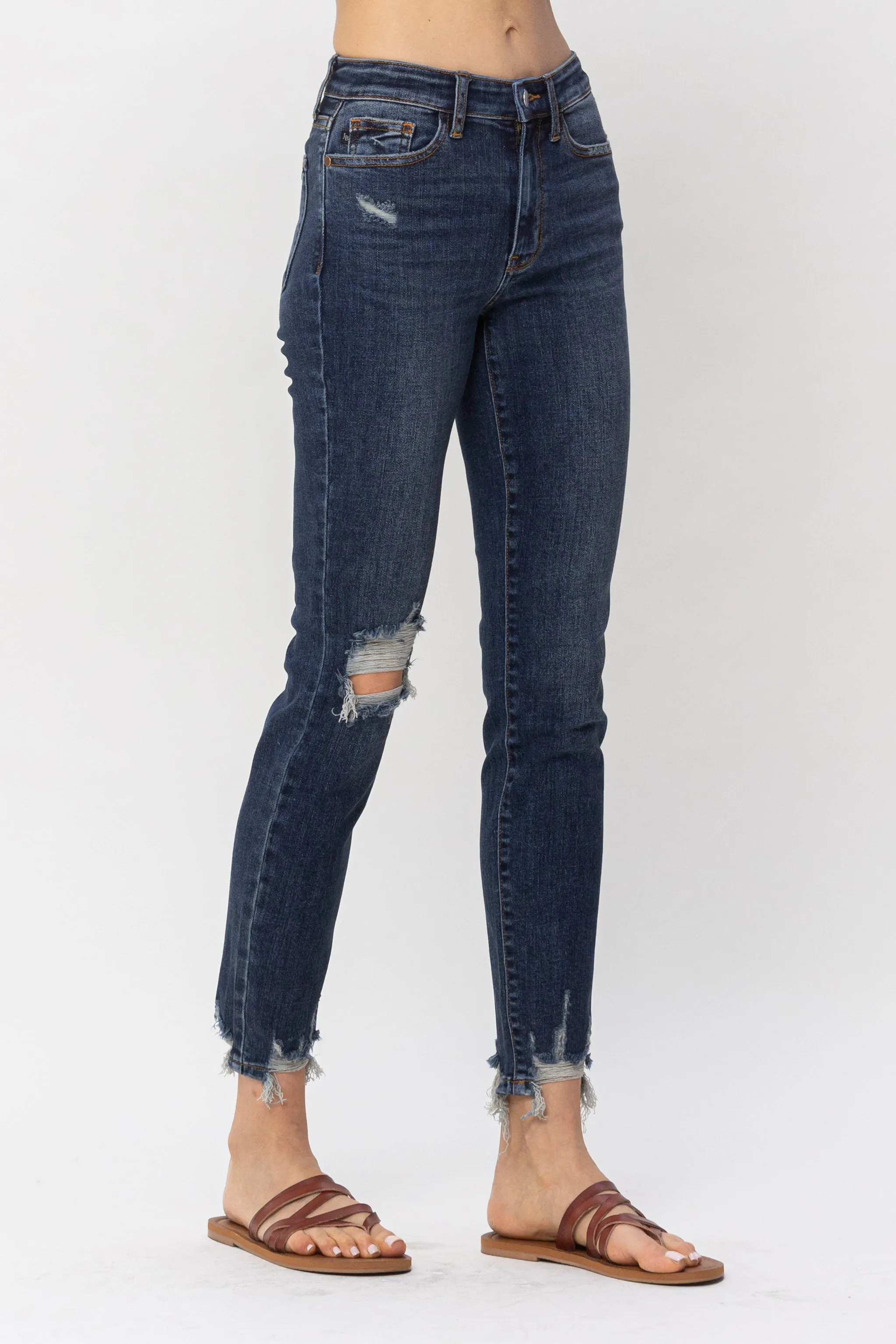 Judy Blue Mid Rise Chopped Hem Relaxed Jeans