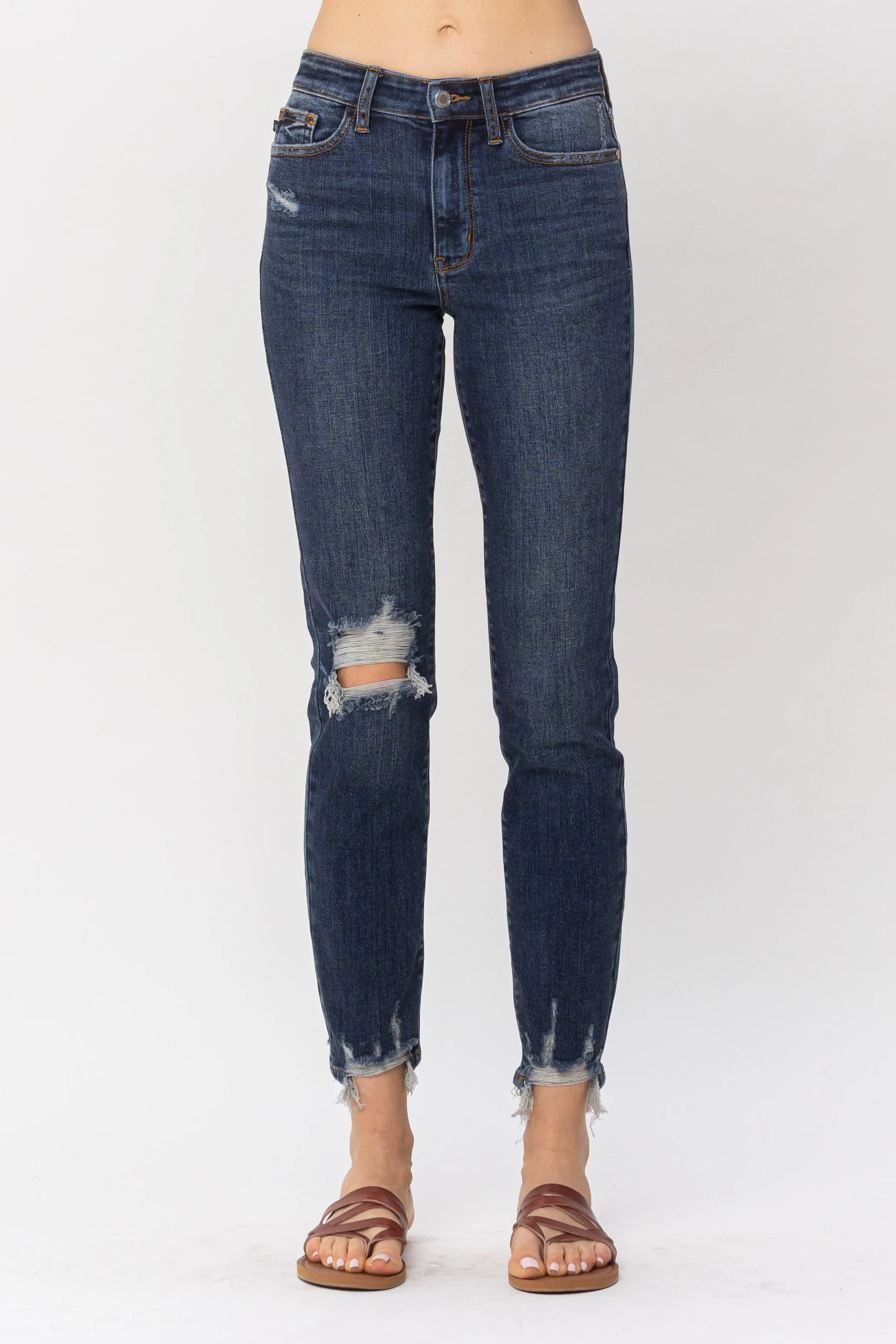 Judy Blue Mid Rise Chopped Hem Relaxed Jeans