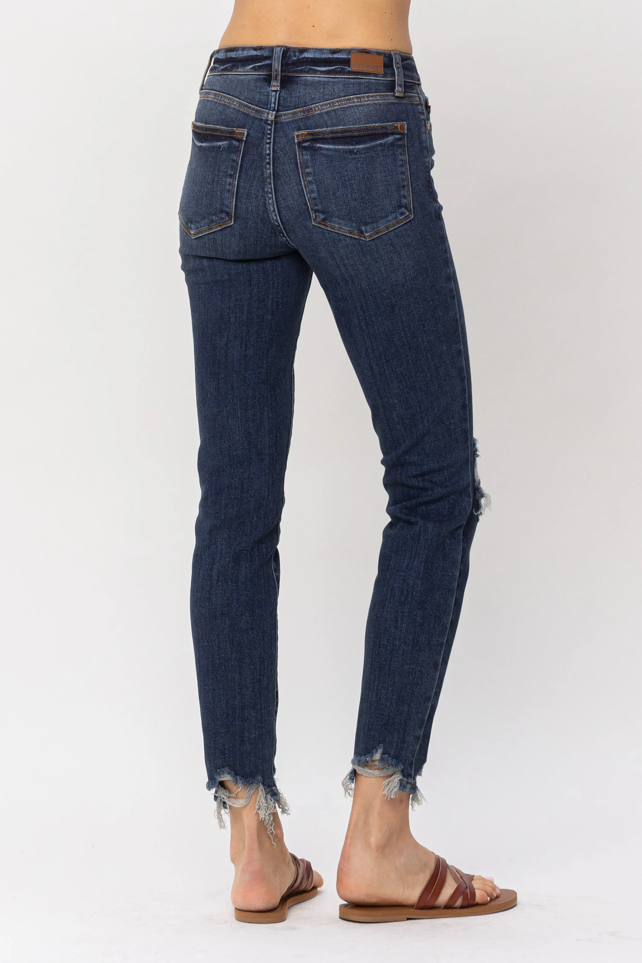 Judy Blue Mid Rise Chopped Hem Relaxed Jeans
