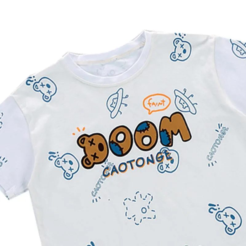 Kid Boy Letter Cartoon Pattern Top & Camouflage Shorts