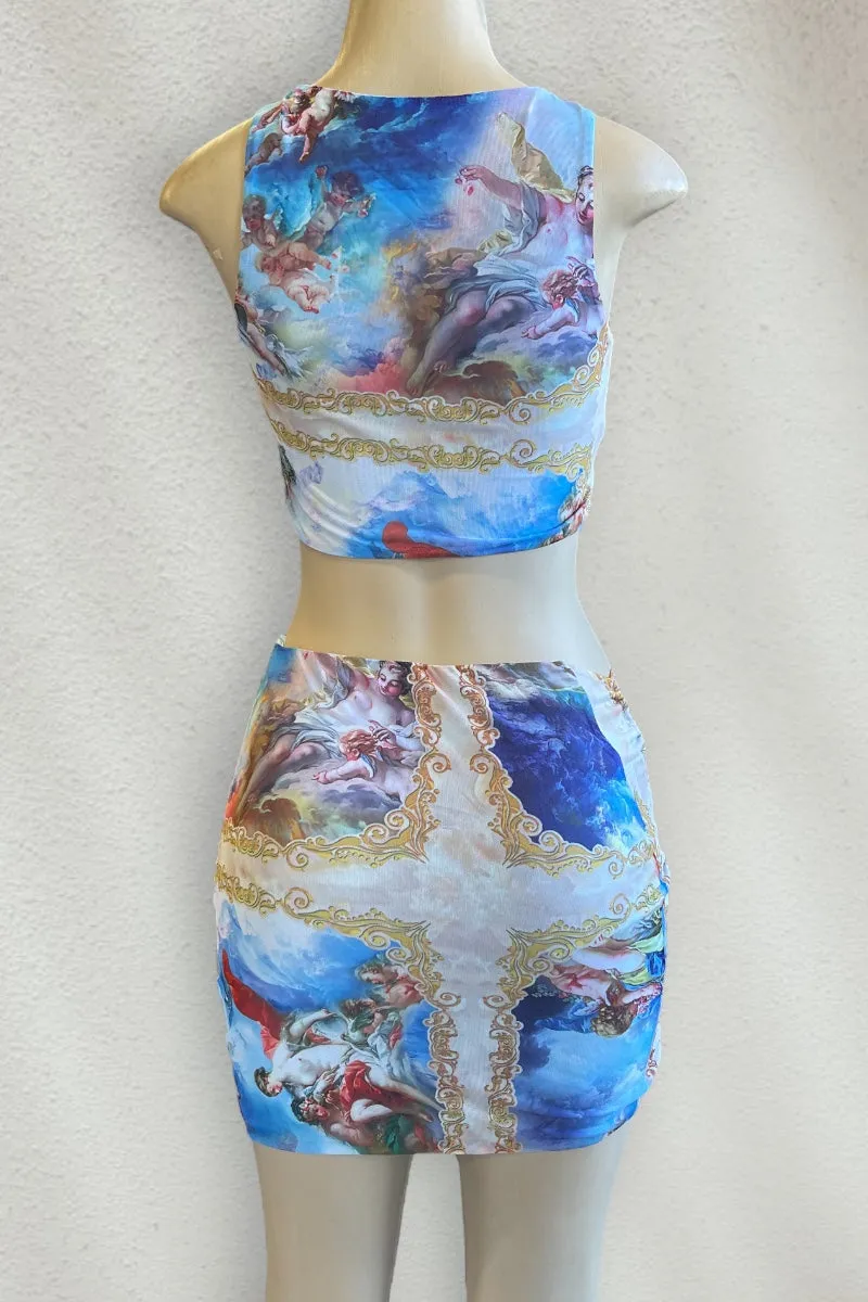 Lace Up Print Mesh Set