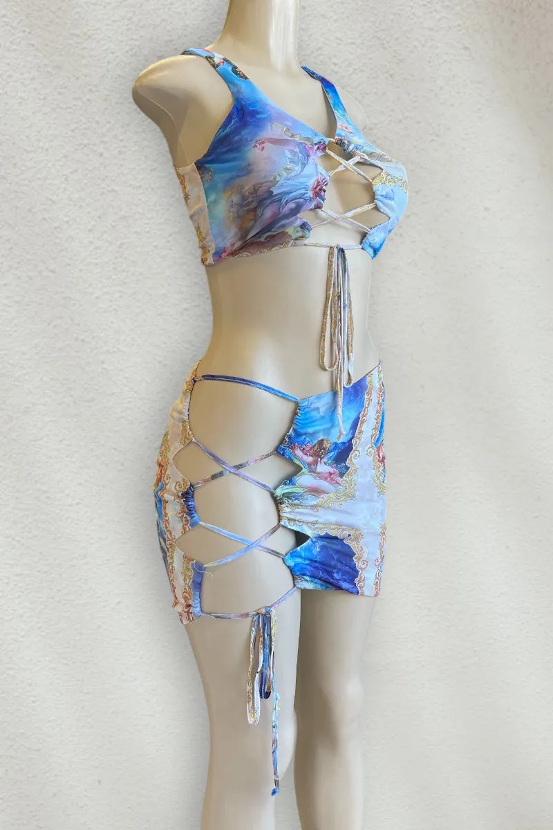 Lace Up Print Mesh Set